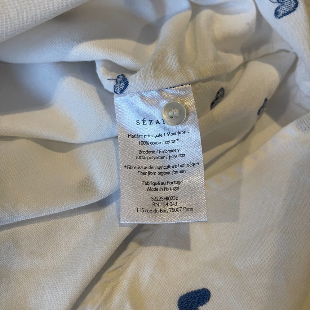 Sezane White Button-Down Shirt with Blue Heart Print - Picture 7 of 9